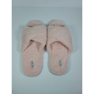 Splendid Cross Slide Slippers M/L NWOT Fuzzy Light Pink Plush Comfy Retail $48